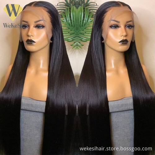 WKS 150% Glueless Full Lace Braid Human Hair Wigs Pre Plucked Bleached Knots Remy Brazilian Hair Wigs Straight Natural Wigs